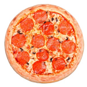Пицца "Пепперони с маслинами и грибами" 25 см.